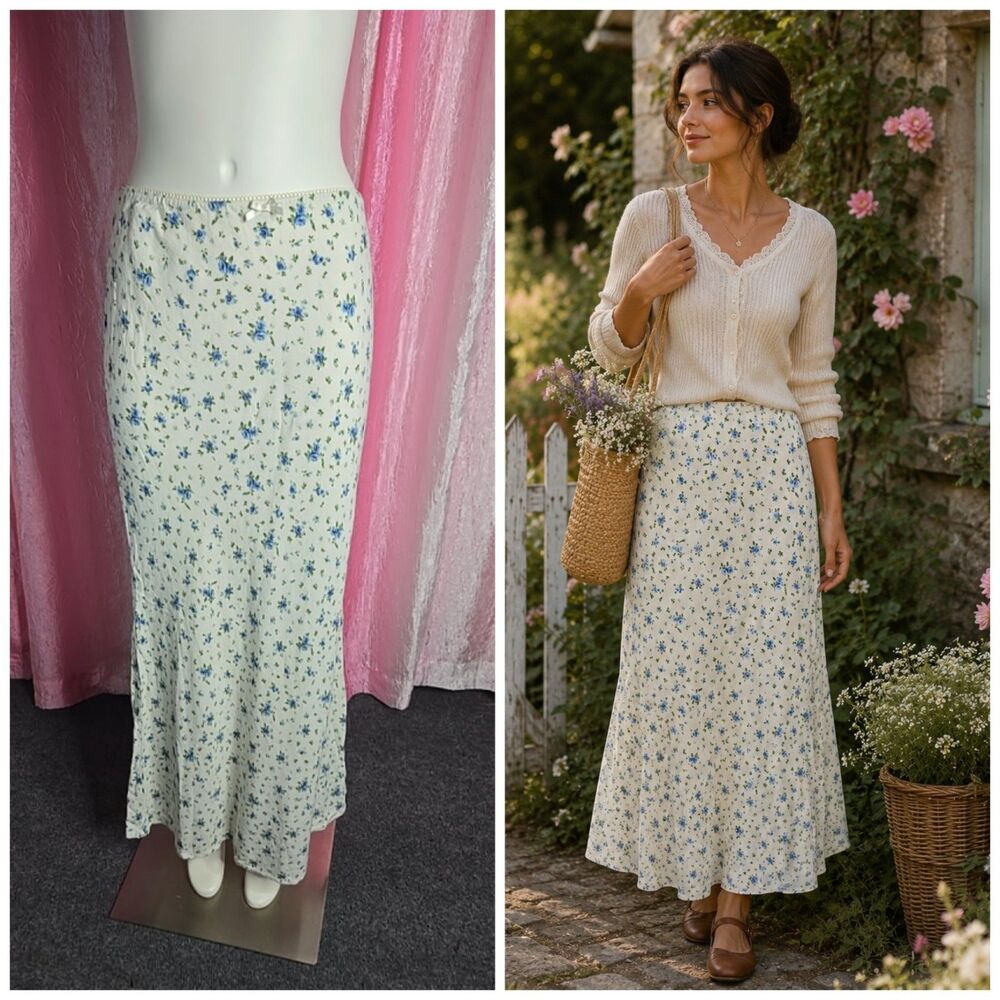 Wild Fable Column White Floral Cottagecore Fairy Dainty Linen Skirt Size Medium